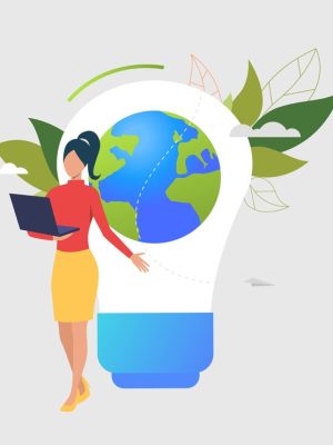 woman-using-laptop-light-bulb-earth-globe-green-leaves_1262-19380